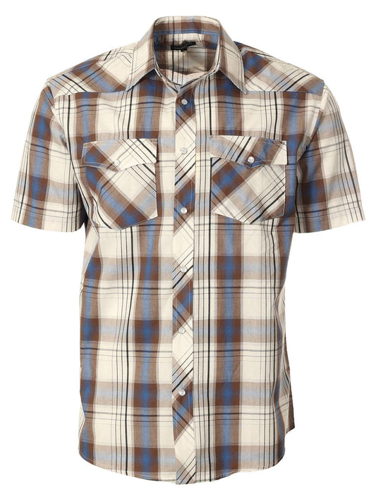 Men's Pearl Snap Plaid Western Shirt - Charcoal/Blue