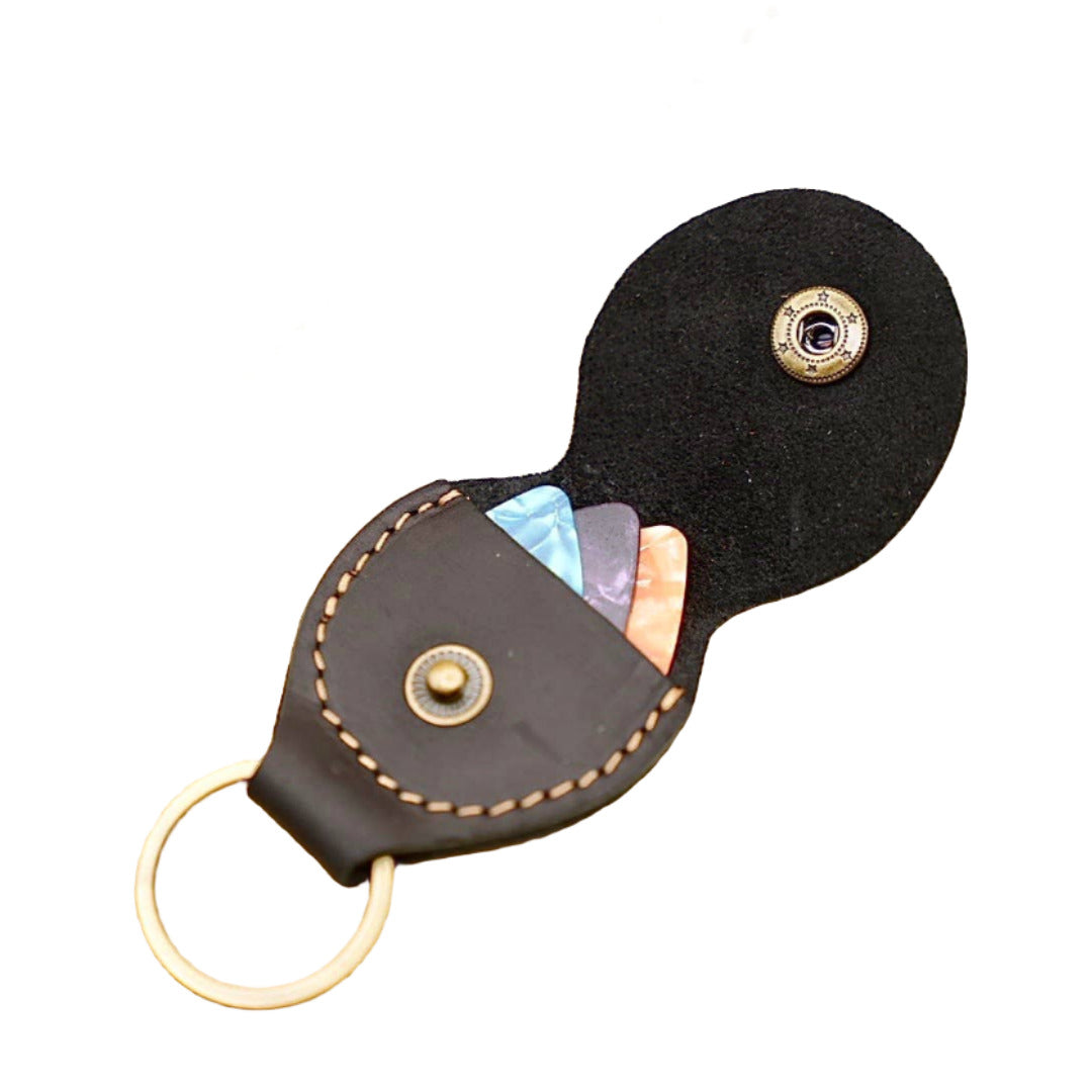 black leather guitar pick holder keychain