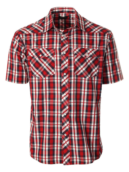 Men's Pearl Snap Plaid Western Shirt - Red/Navy