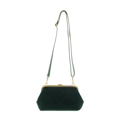 Green handbag with a strap on a white background