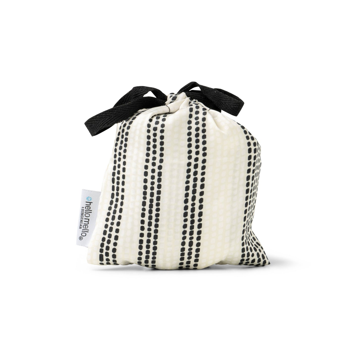 black and white dotted and striped bag