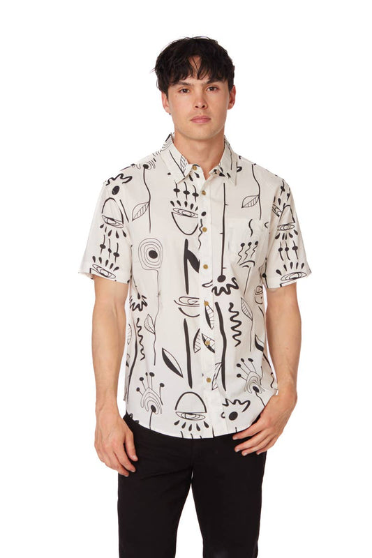 Men's Woven Flower Design Short Sleeve Shirt