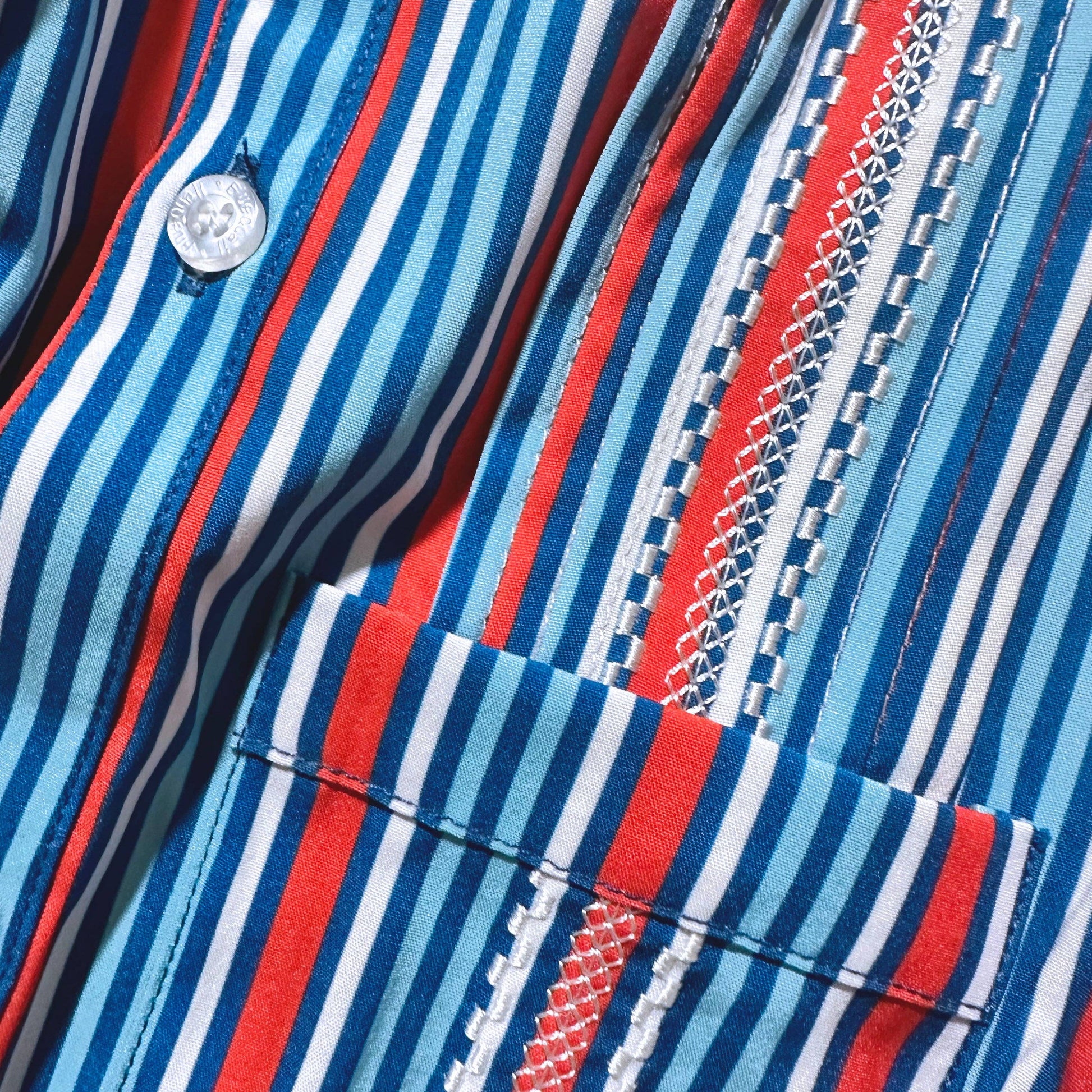 close up of red, white and blue stripe shirt