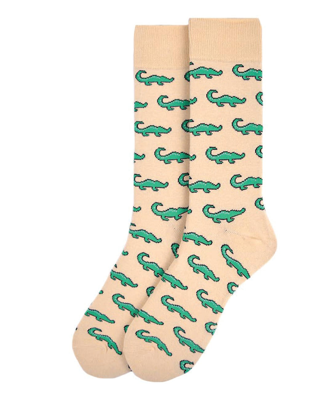 beige socks with alligator print