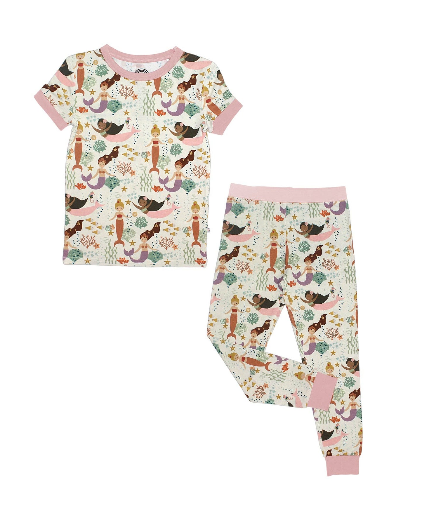 Children's pajama set with mermaid design on a white background