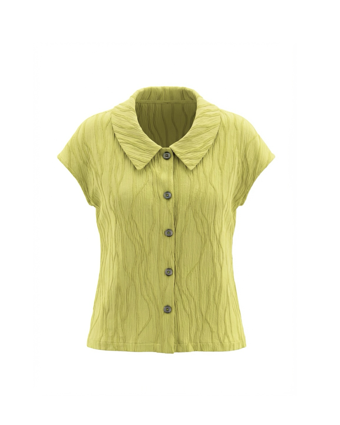 Yellow short-sleeve shirt with a collar on a white background