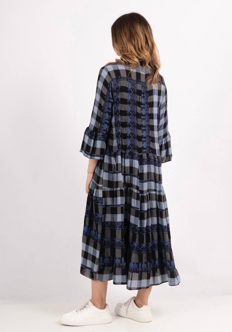 Pattern Cotton Dress - Navy