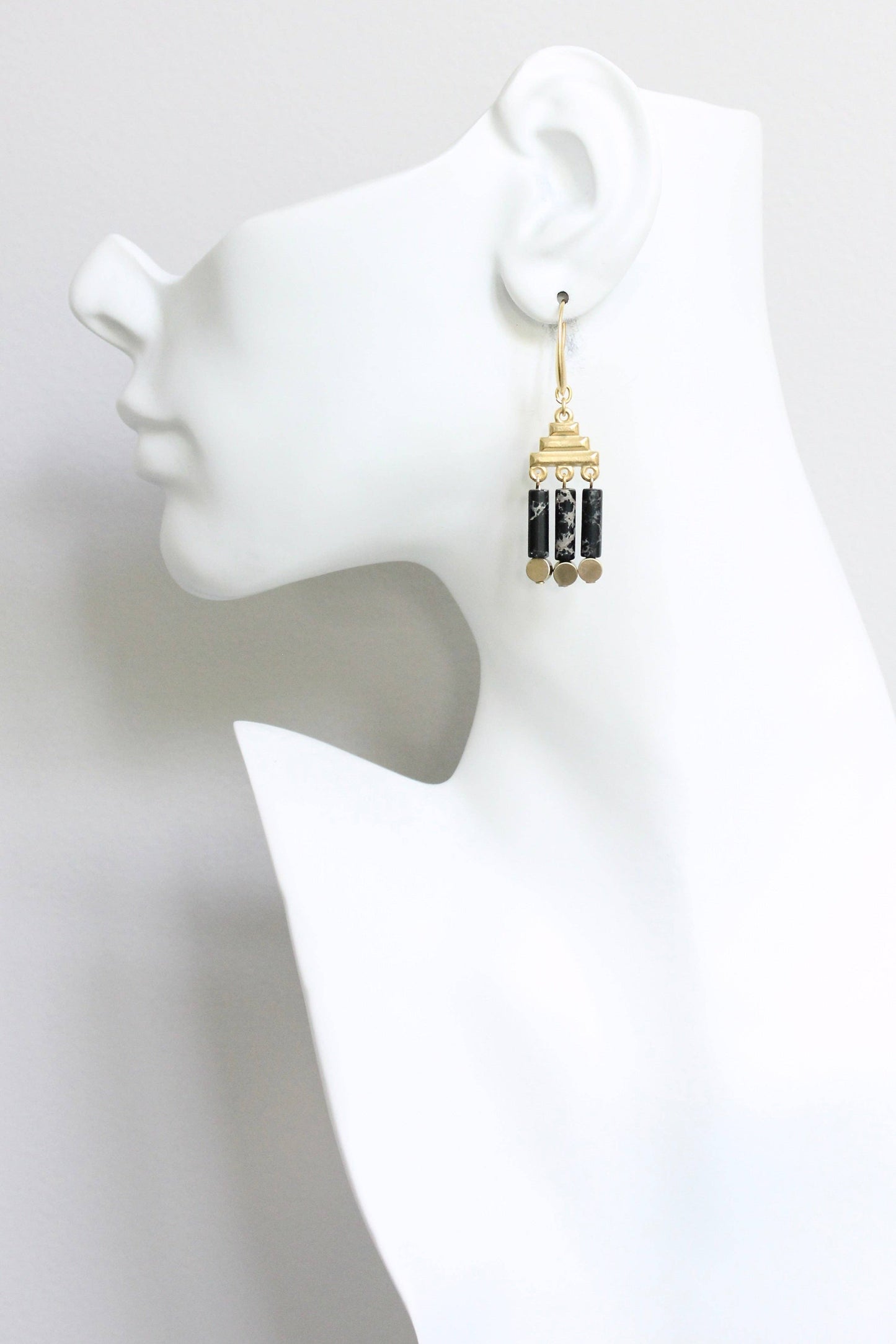 Erika Pyramid Drop Earring - Black/Brass