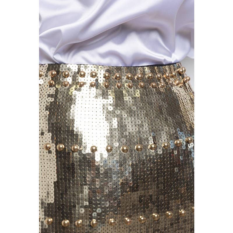 Studded Sequin Skirt - Gold