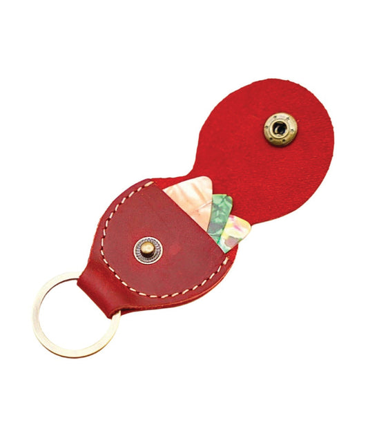 red leather guitar pick holder keychain