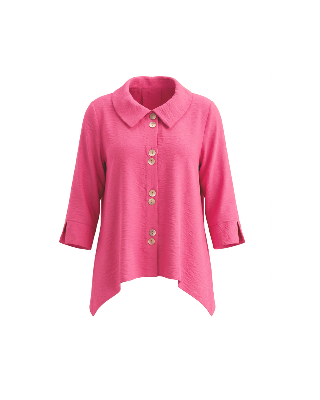 Pink blouse with a collar and buttons on a white background