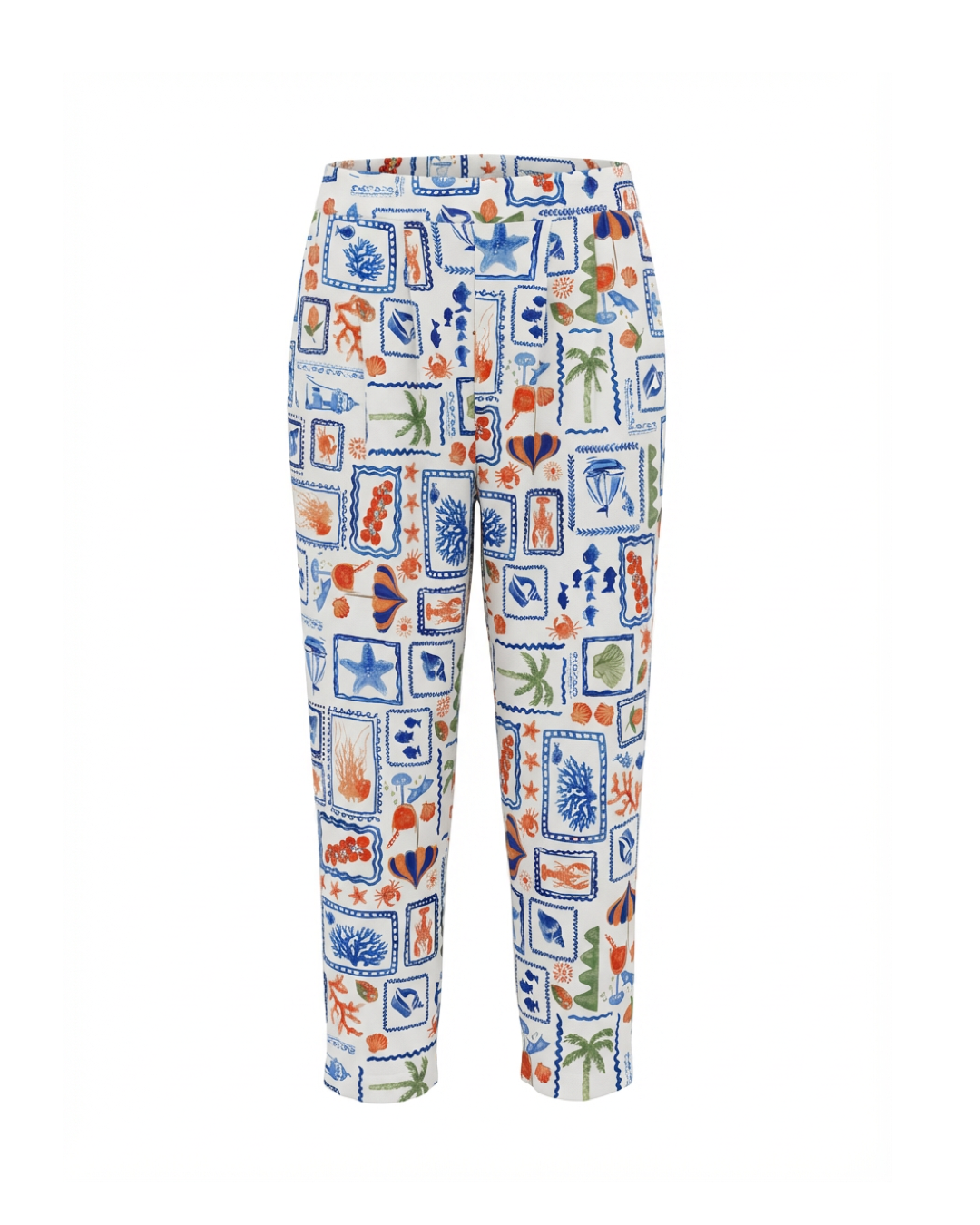 Colorful patterned pants on a white background