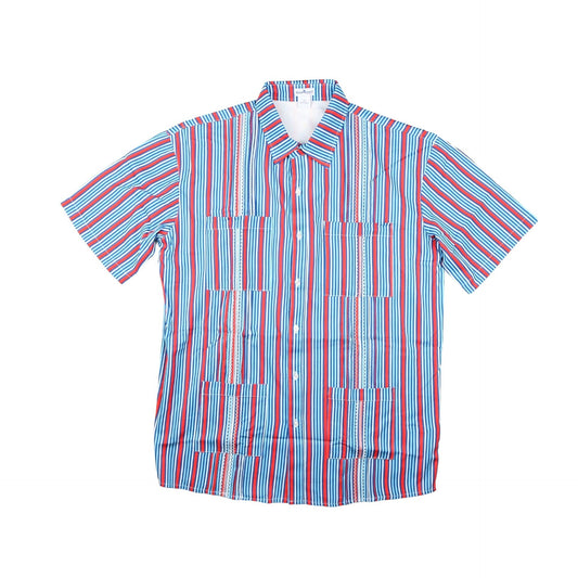 red, white and blue stripe shirt on a white background