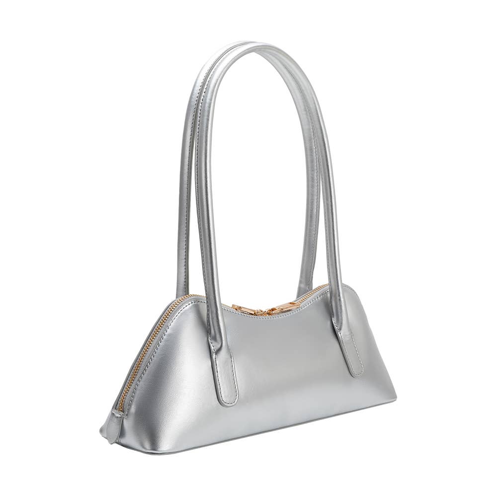 Silver handbag on a white background