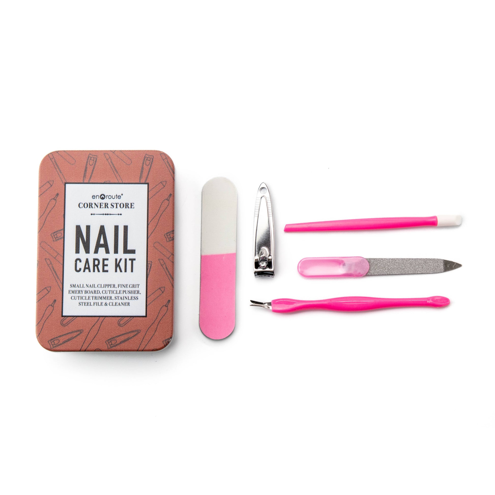 close up of a nail care kit and its contents