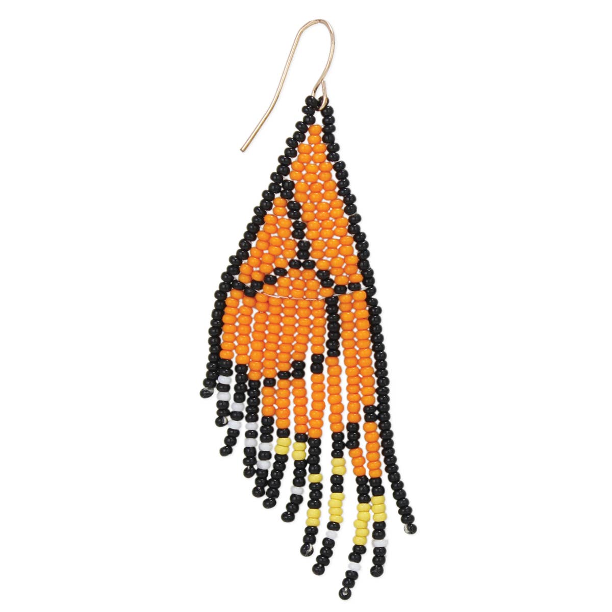 woven seed bead monarch butterfly wing fringe earrings