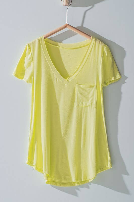 V-Neck Tshirt with Pocket - Lime