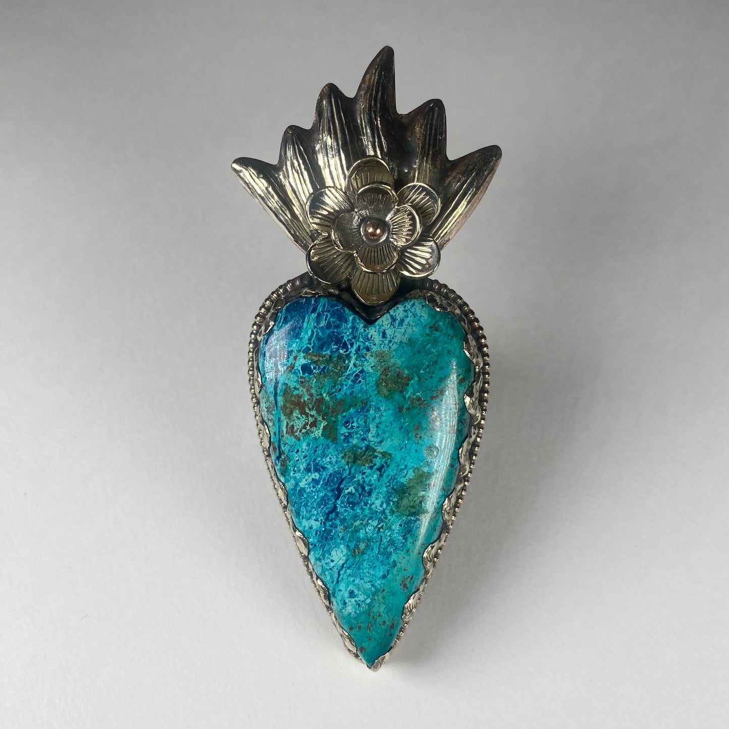 chrysocolla heart flame ring 