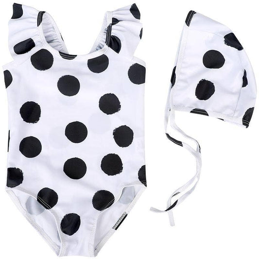 Girl's Polka Dot Swimsuit with Hat