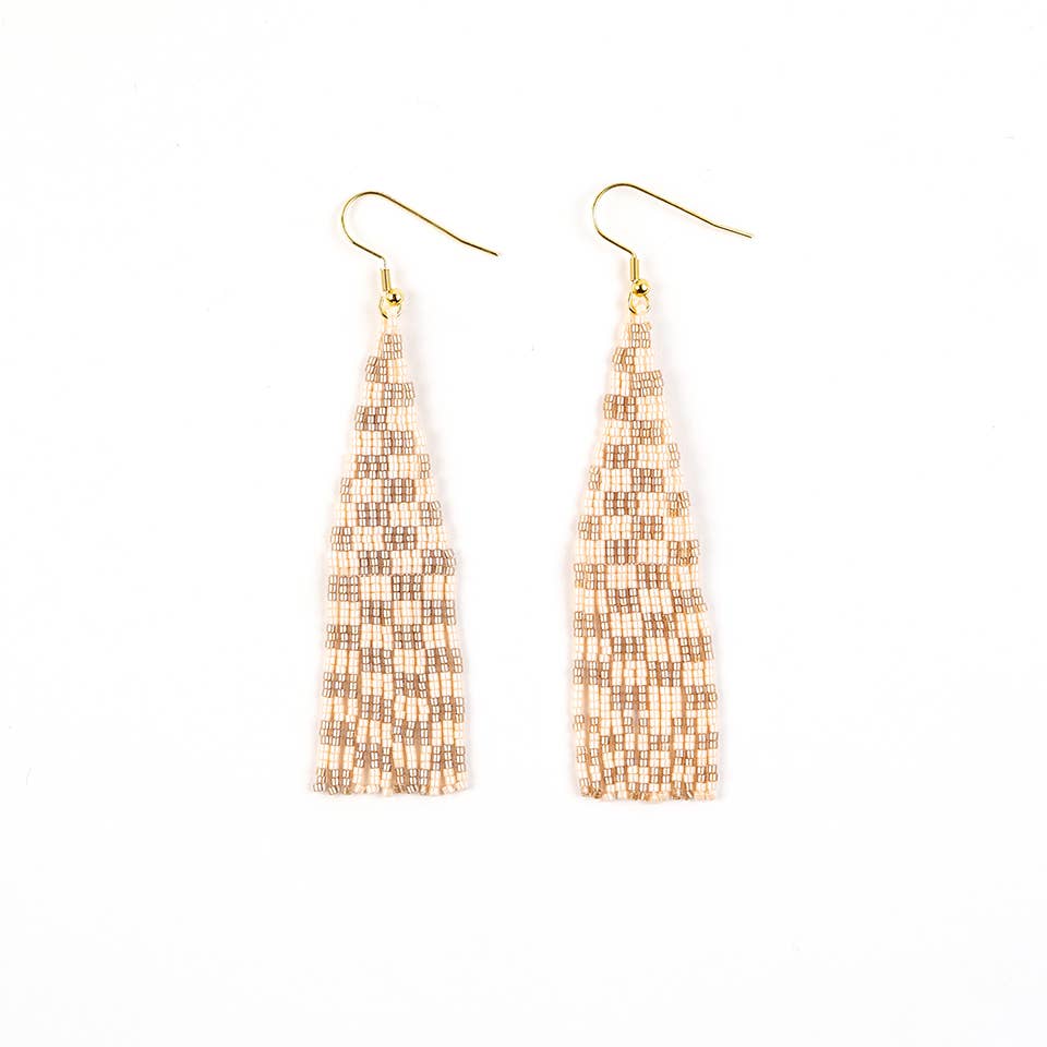 Brown Checkerboard Fringe Earrings