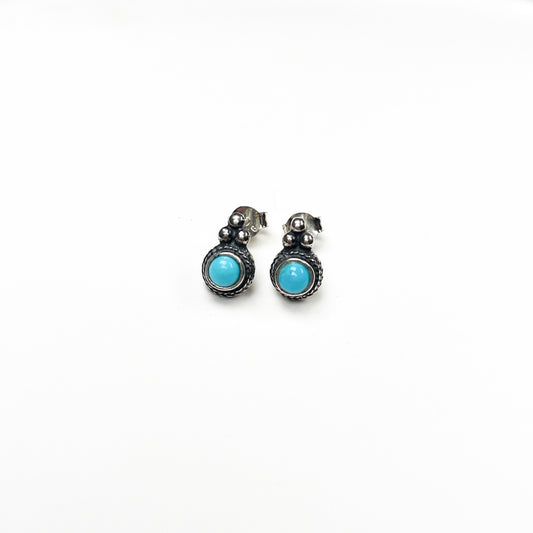 circular sterling silver turquoise stud post earrings