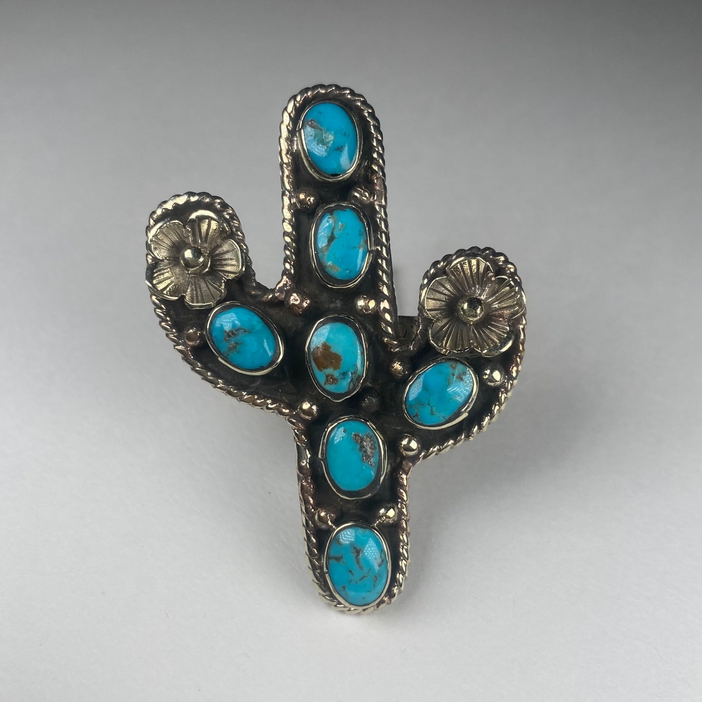 silver cactus ring with turquoise.