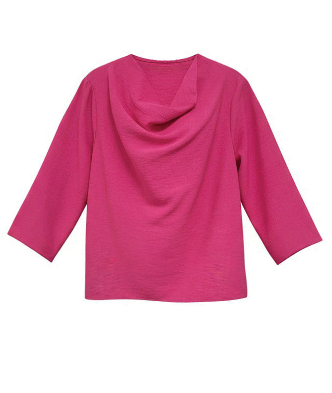 Pink cowl neck top on a white background