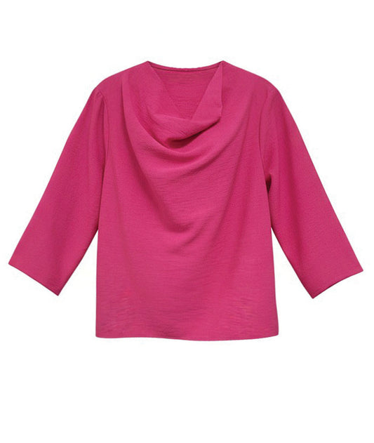 Pink cowl neck top on a white background