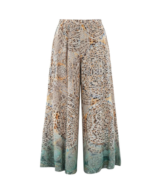 wide leg pant with an elastic waistband and a ombre mandala print