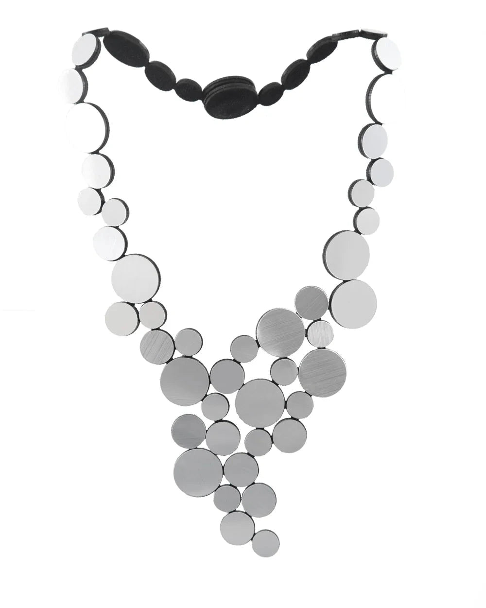 Silver circle cluster necklace against white background
