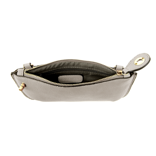 open view of grey color wristlet bag