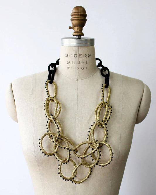 Necklace on a mannequin with a white background