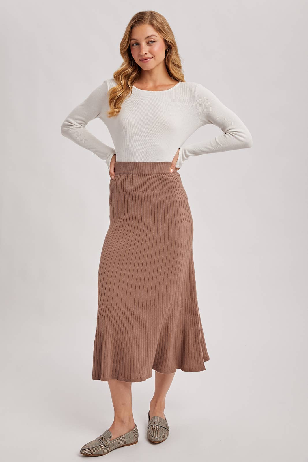 A-Line Midi Knit Skirt - Mocha