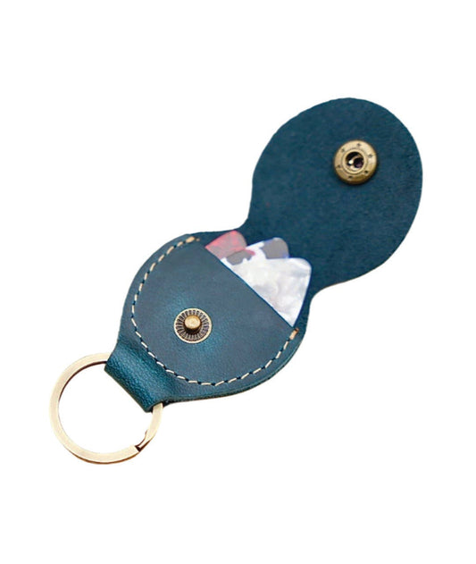 blue leather guitar pick holder keychain