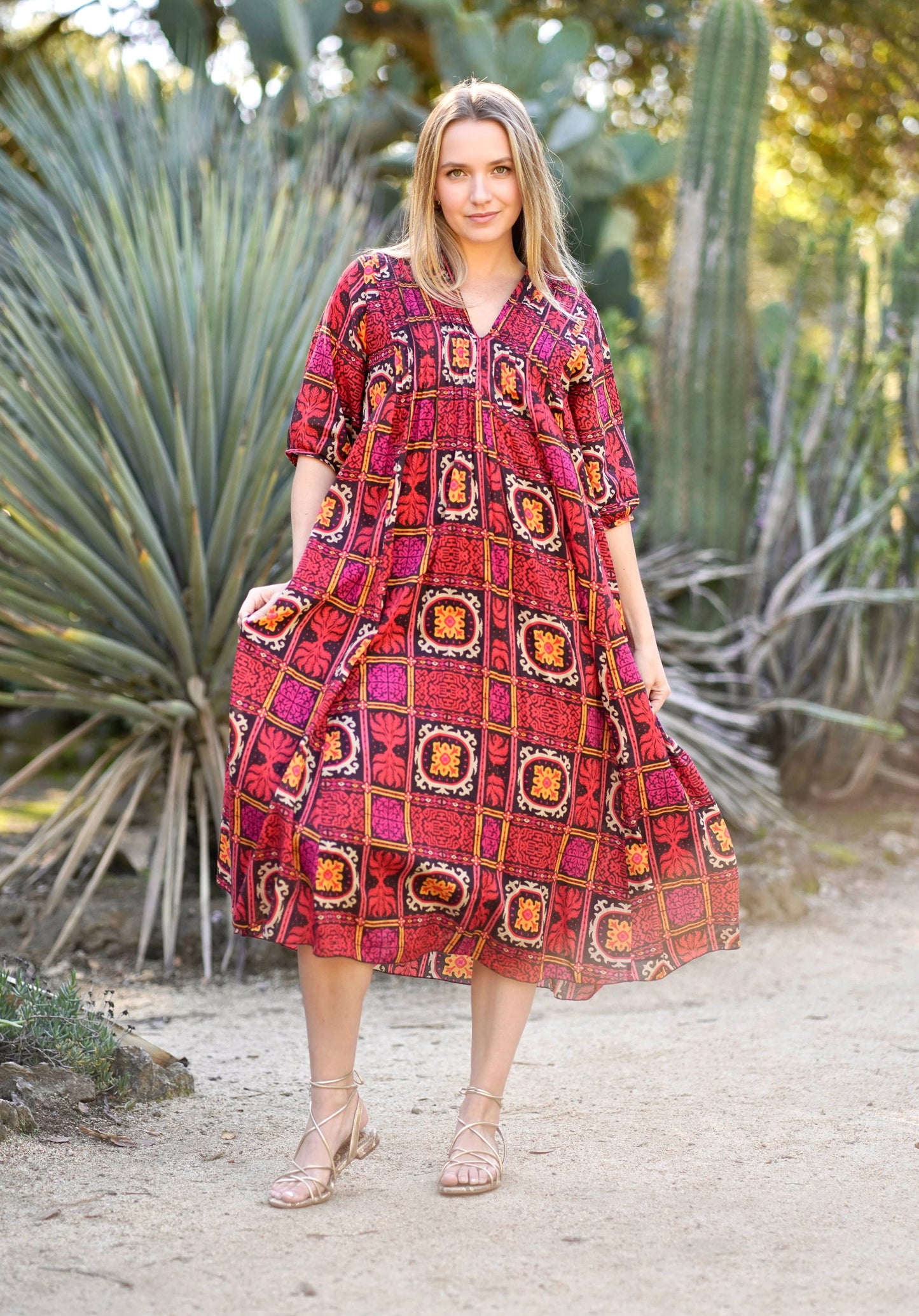 Skye Cotton Dress - Red & Black
