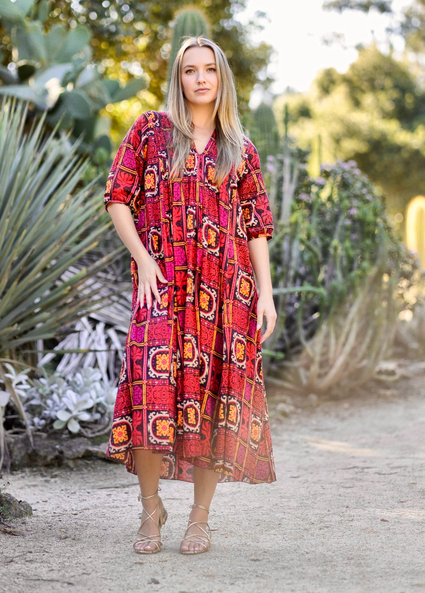 Skye Cotton Dress - Red & Black