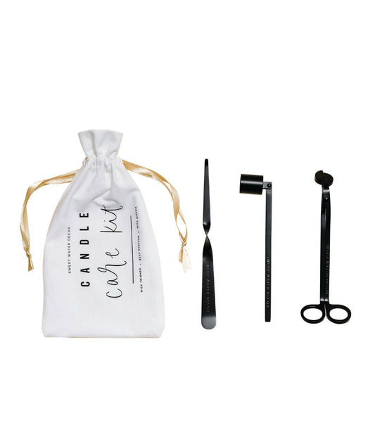 candle care set pictured with bag and all set contents.