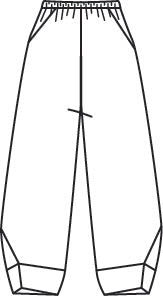 illustration of a wide leg pant with a tapered ankle, elastic waistband, and pockets