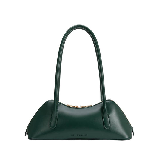 Green handbag with a visible brand logo on a white background