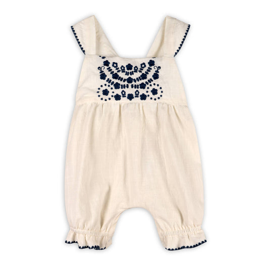 off white baby bubble jumper with navy embroidery