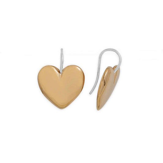 Gold heart-shaped earrings on a white background