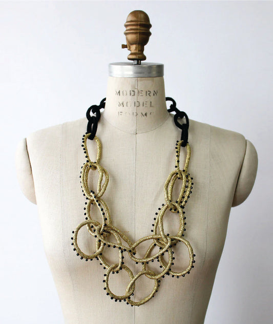 Necklace on a mannequin with a white background