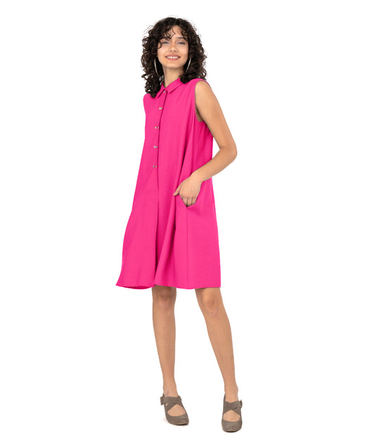 Niche - Rayon - Twinbutton Dress - Hot Pink