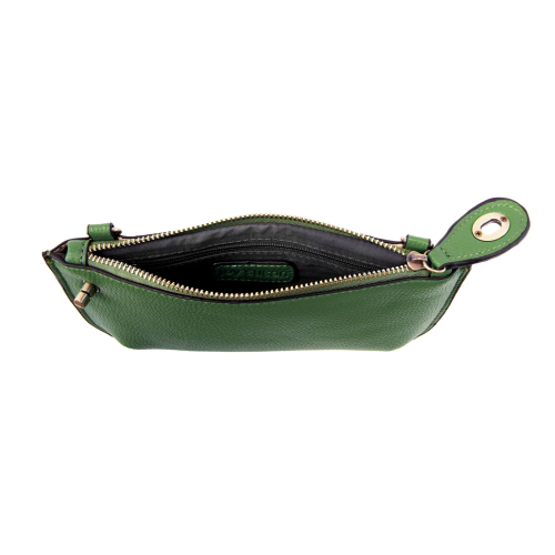 open view of kelly green crossbody clutch