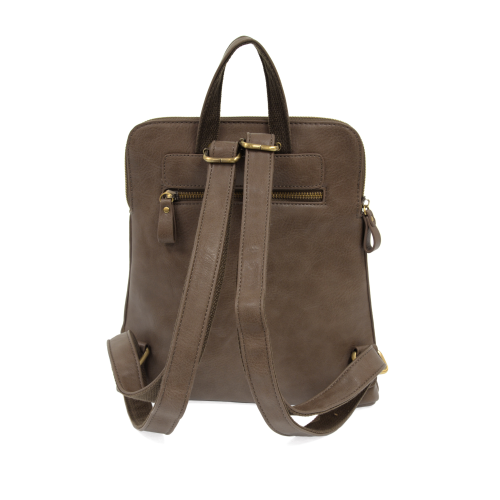 back of dark brown colored backpack