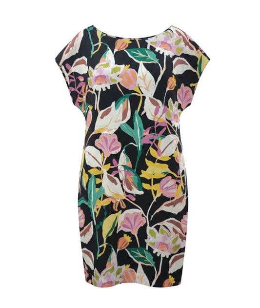 Dress with colorful floral pattern on a black background
