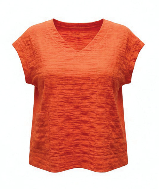 chili oraneg pullover boxy top on a white background