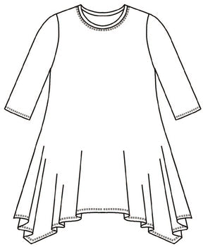 illustration of a pullover tee with a handkerchief hem on the sides