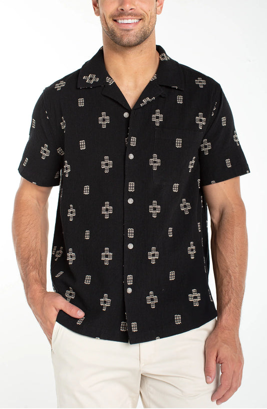 Geometric Button Up Camp Shirt - Black/Parchment