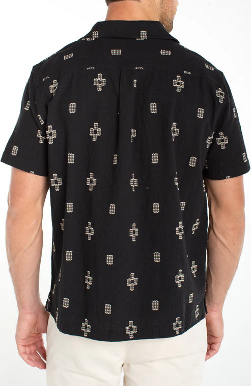 Geometric Button Up Camp Shirt - Black/Parchment